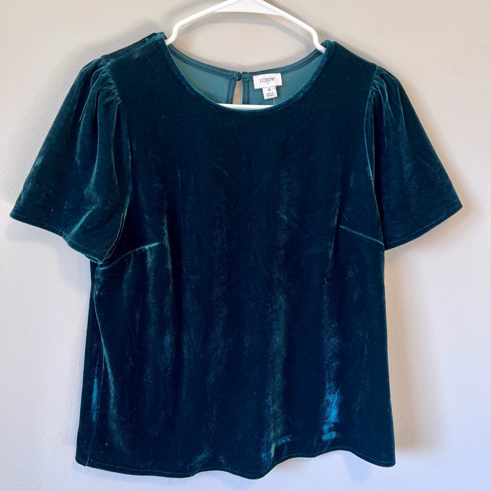 J. Crew Factory Deep Green Velvet Top, Size Small - New w/ Tags
